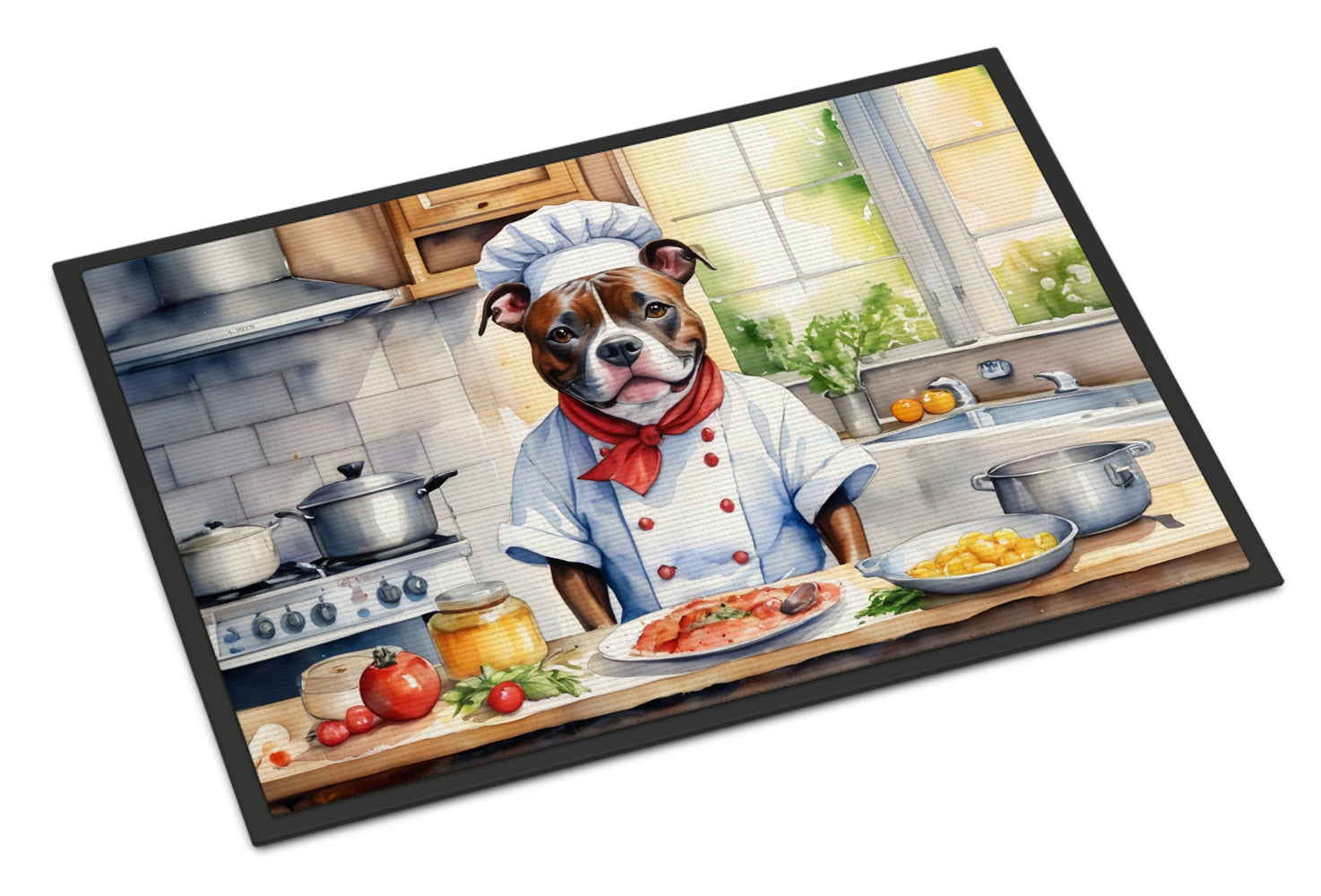 Staffordshire Bull Terrier The Chef Doormat Indoor Outdoor 24H X 36W Front Door Mat Rugs for Entryway, Non Slip Washable Low Pile,