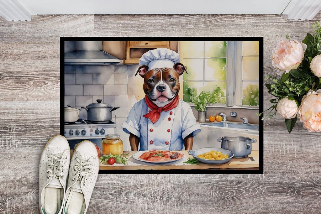 Staffordshire Bull Terrier The Chef Doormat Indoor Outdoor 24H X 36W Front Door Mat Rugs for Entryway, Non Slip Washable Low Pile,