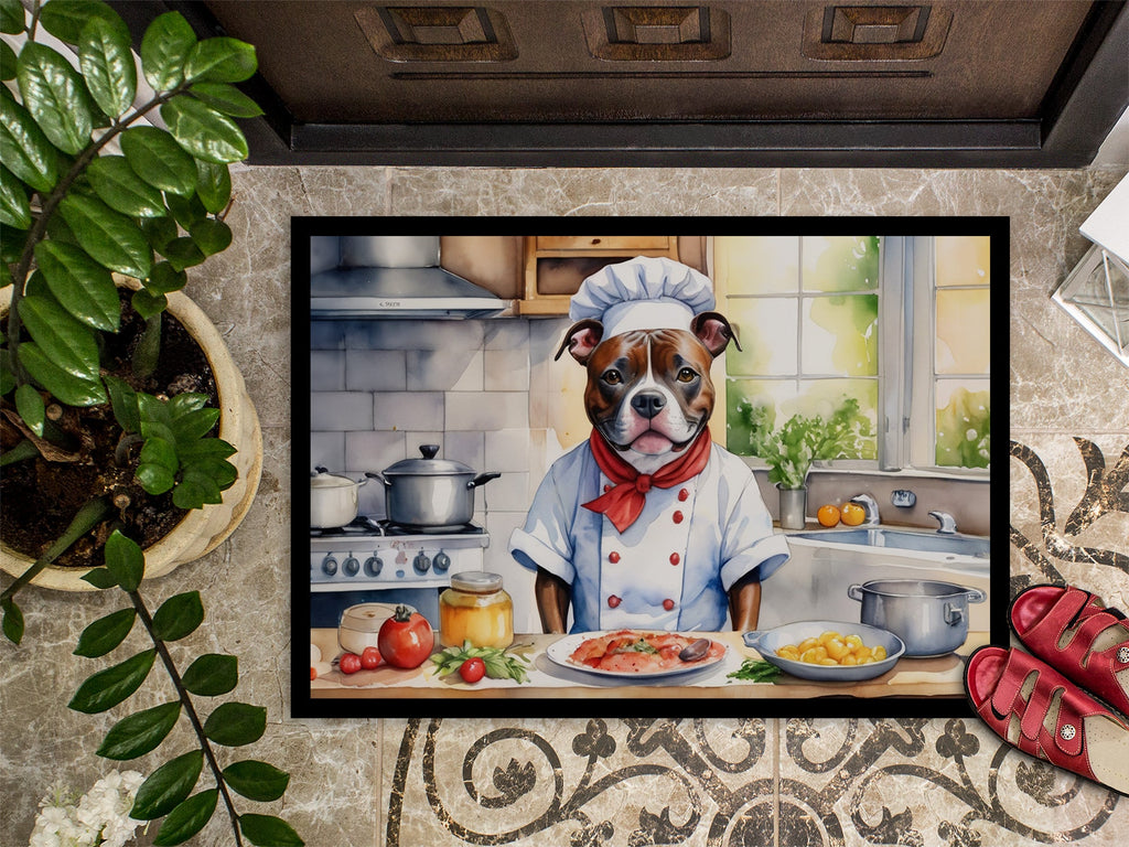 Staffordshire Bull Terrier The Chef Doormat Indoor Outdoor 24H X 36W Front Door Mat Rugs for Entryway, Non Slip Washable Low Pile,