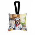 Staffordshire Bull Terrier The Chef Hanging Square Fabric Ornament 3.5 × 3.5 Decorative Door-Knob & Tree Hanger, Soft Fabric