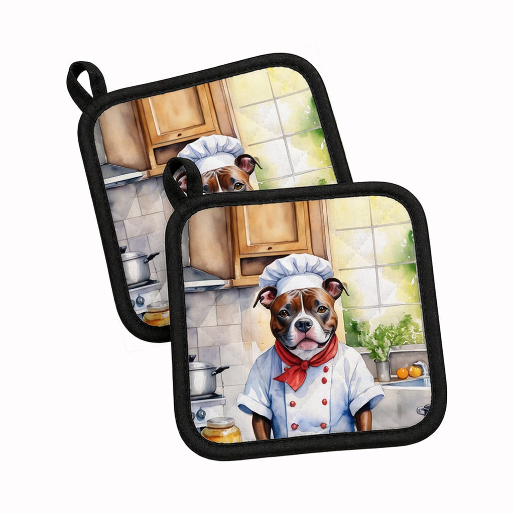 Staffordshire Bull Terrier The Chef Pot Holder Set of 2 Heat Resistant Quilted Hot Pads 7.5 x 7.5 Inch, Insulated Kitchen Trivets for Cooking & Baking