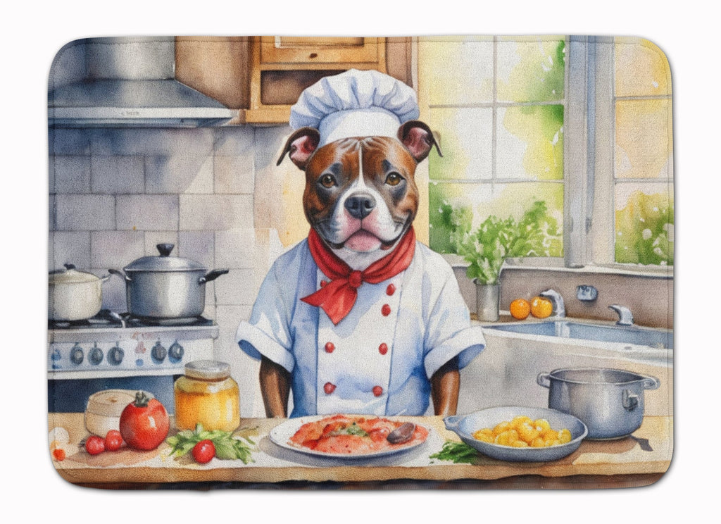 Staffordshire Bull Terrier The Chef Memory Foam Kitchen Mat Machine Washable Anti-Fatigue Cushion Comfort Bath or Kitchen Rug