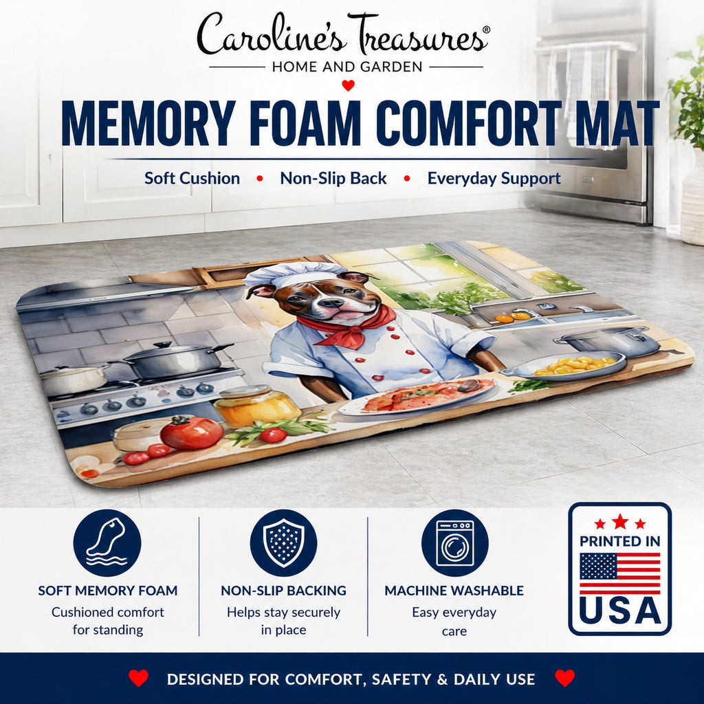 Staffordshire Bull Terrier The Chef Memory Foam Kitchen Mat Machine Washable Anti-Fatigue Cushion Comfort Bath or Kitchen Rug