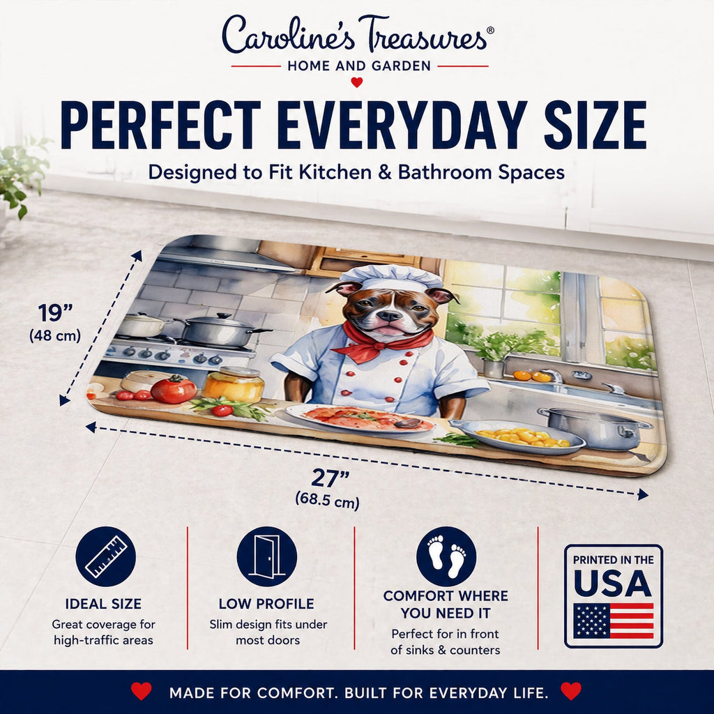 Staffordshire Bull Terrier The Chef Memory Foam Kitchen Mat Machine Washable Anti-Fatigue Cushion Comfort Bath or Kitchen Rug
