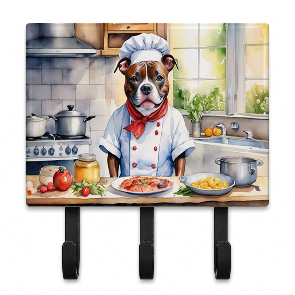 Staffordshire Bull Terrier The Chef Leash or Key Holder Wall Hooks, Coat Rack Wall Mount, for Hanging Keys, Towels, Aprons, Leashes