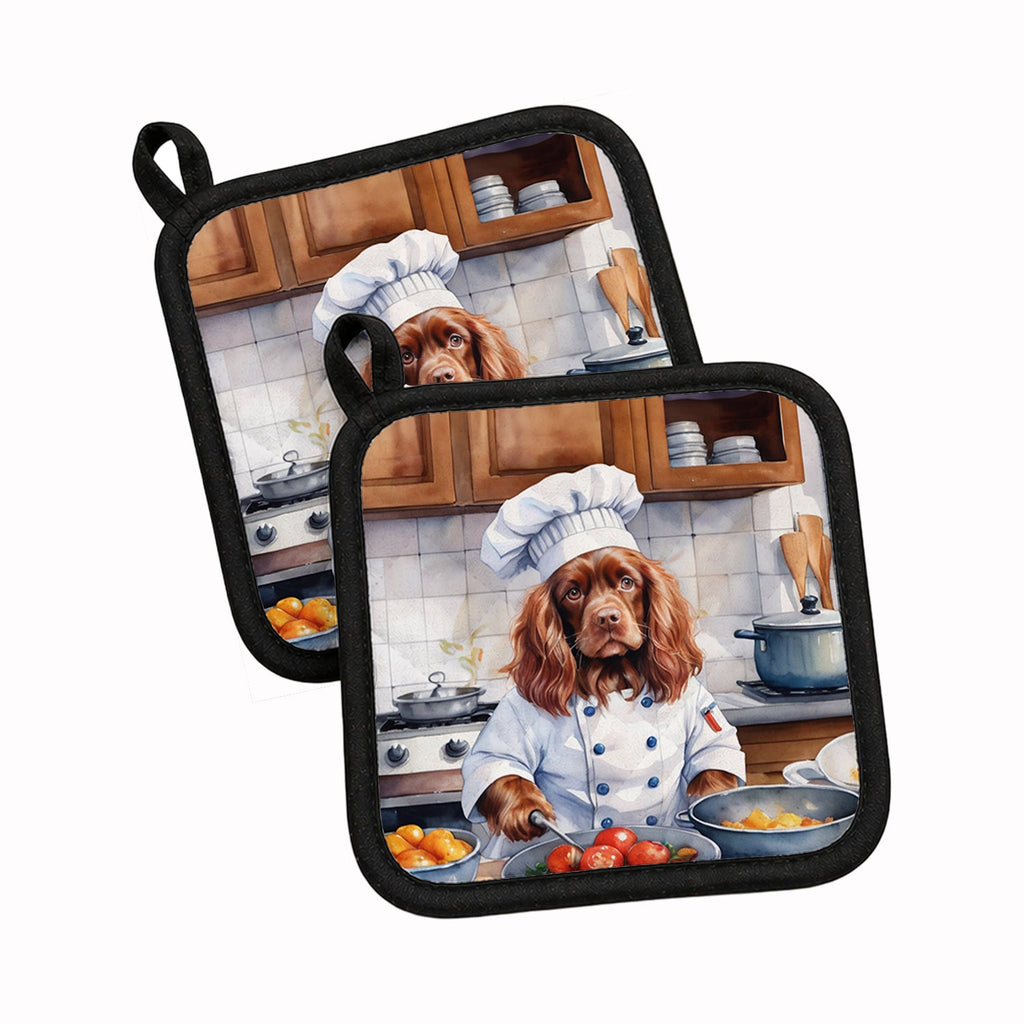 Sussex Spaniel The Chef Pot Holder Set of 2 Heat Resistant Quilted Hot Pads 7.5 x 7.5 Inch, Insulated Kitchen Trivets for Cooking & Baking