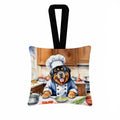 Tibetan Mastiff The Chef Hanging Square Fabric Ornament 3.5 × 3.5 Decorative Door-Knob & Tree Hanger, Soft Fabric