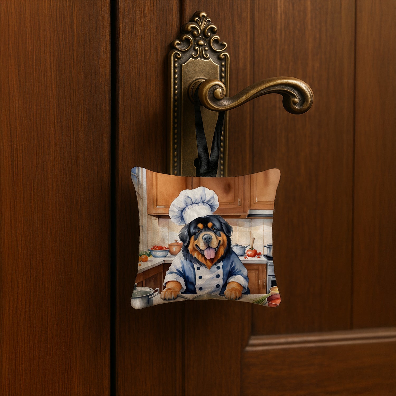 Tibetan Mastiff The Chef Hanging Square Fabric Ornament 3.5 × 3.5 Decorative Door-Knob & Tree Hanger, Soft Fabric