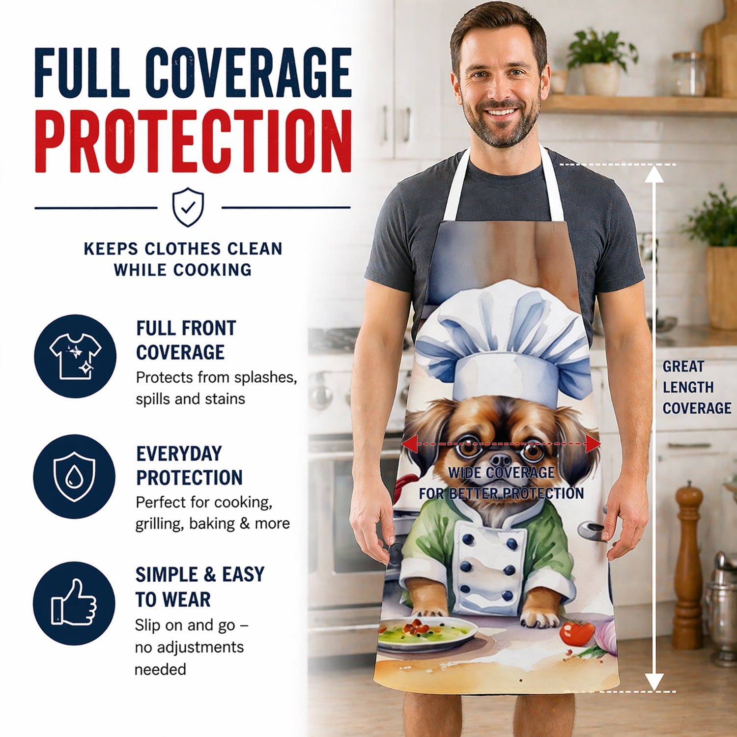 Tibetan Spaniel The Chef Apron Cooking Kitchen Server Baking Crafts Gardening for Adult Women Men, Unisex, Large, Multicolor