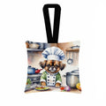 Tibetan Spaniel The Chef Hanging Square Fabric Ornament 3.5 × 3.5 Decorative Door-Knob & Tree Hanger, Soft Fabric