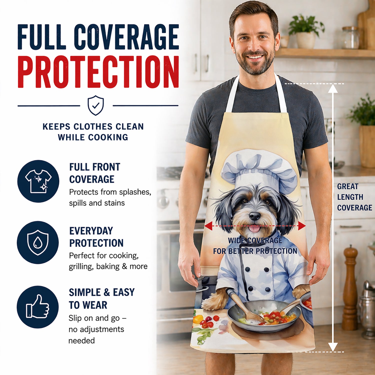 Tibetan Terrier The Chef Apron Cooking Kitchen Server Baking Crafts Gardening for Adult Women Men, Unisex, Large, Multicolor