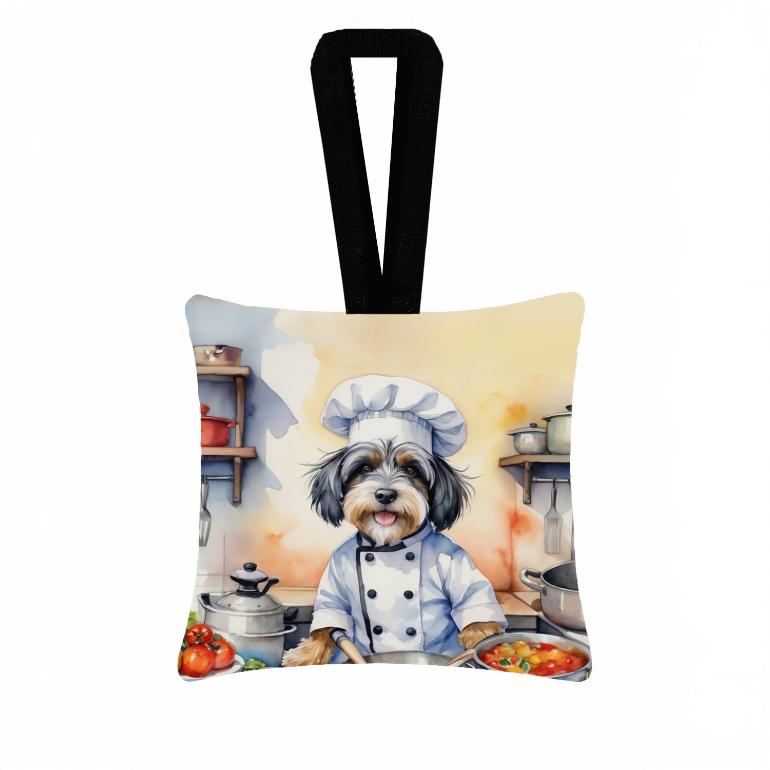 Tibetan Terrier The Chef Hanging Square Fabric Ornament 3.5 × 3.5 Decorative Door-Knob & Tree Hanger, Soft Fabric