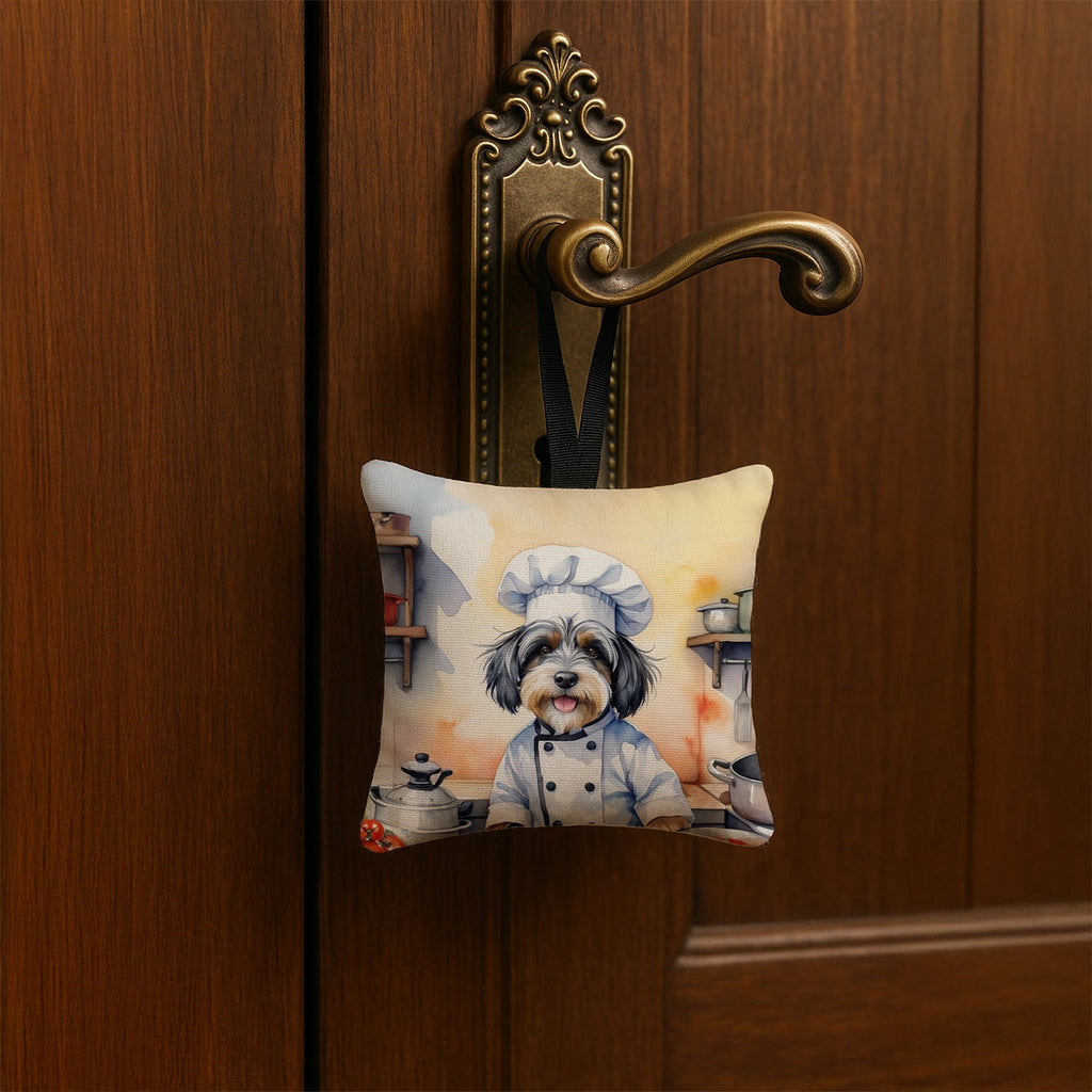 Tibetan Terrier The Chef Hanging Square Fabric Ornament 3.5 × 3.5 Decorative Door-Knob & Tree Hanger, Soft Fabric