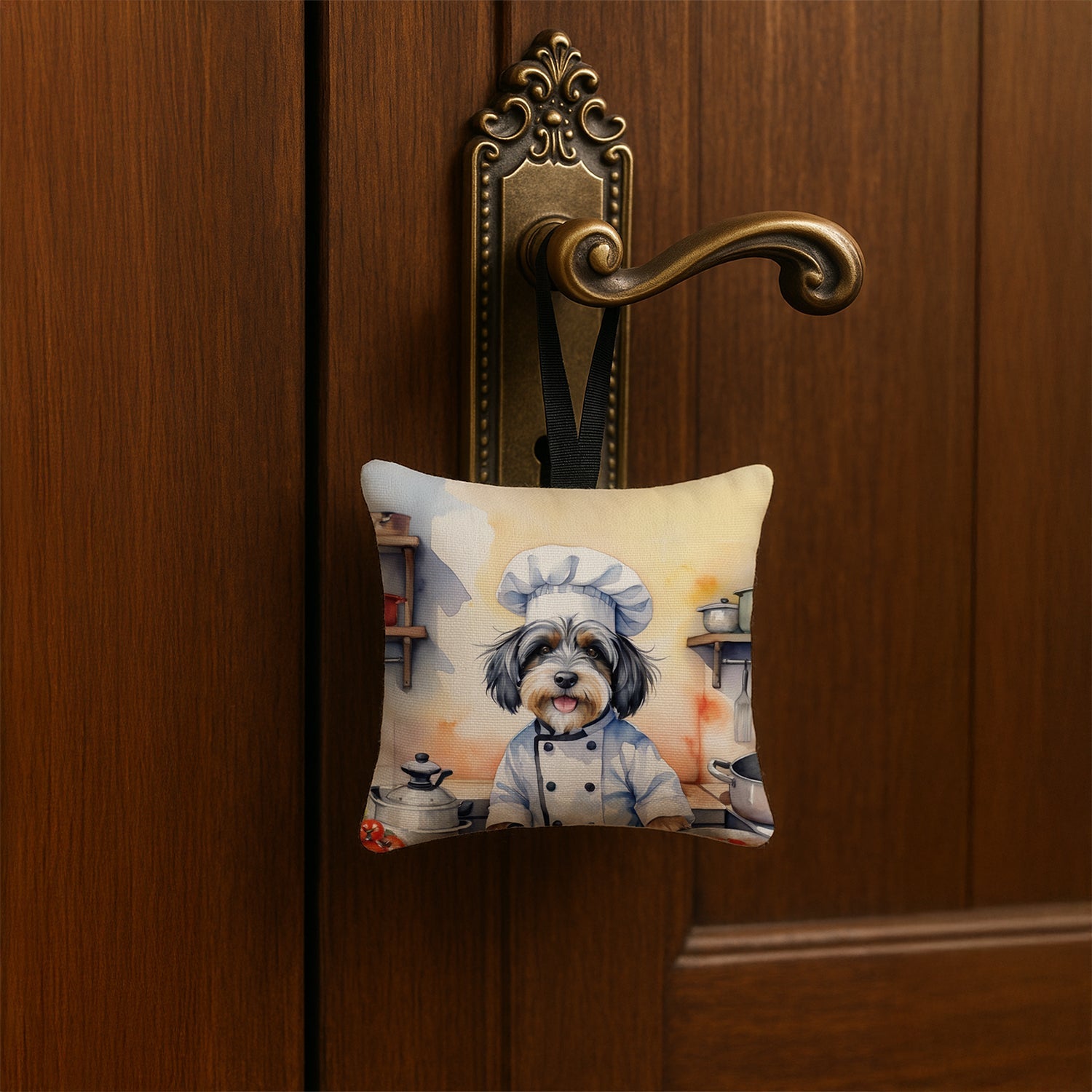 Tibetan Terrier The Chef Hanging Square Fabric Ornament 3.5 × 3.5 Decorative Door-Knob & Tree Hanger, Soft Fabric
