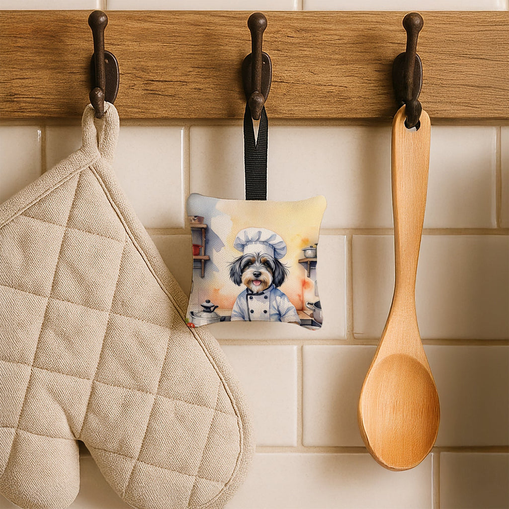 Tibetan Terrier The Chef Hanging Square Fabric Ornament 3.5 × 3.5 Decorative Door-Knob & Tree Hanger, Soft Fabric