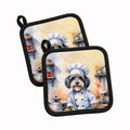 Tibetan Terrier The Chef Pot Holder Set of 2 Heat Resistant Quilted Hot Pads 7.5 x 7.5 Inch, Insulated Kitchen Trivets for Cooking & Baking
