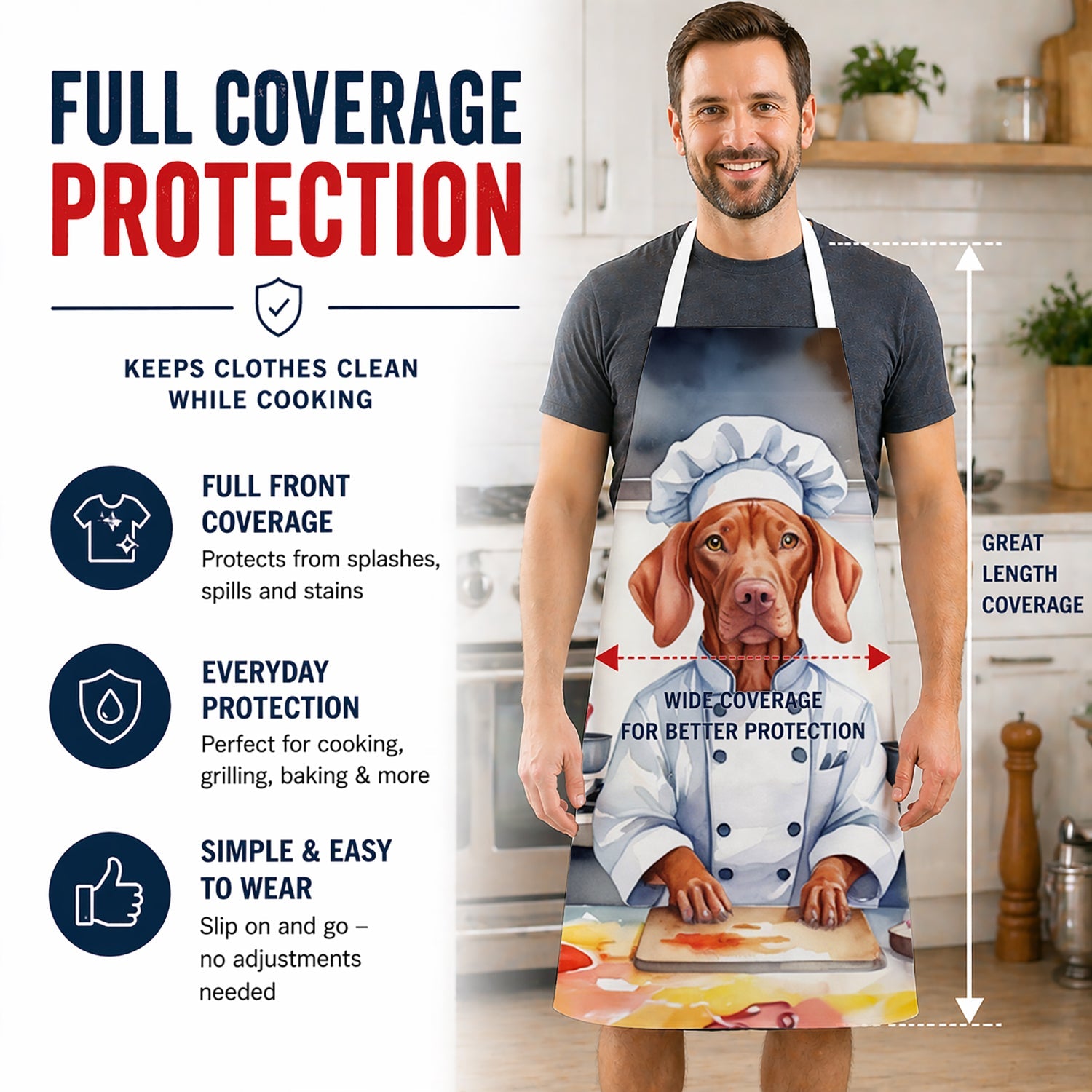 Vizsla The Chef Apron Cooking Kitchen Server Baking Crafts Gardening for Adult Women Men, Unisex, Large, Multicolor