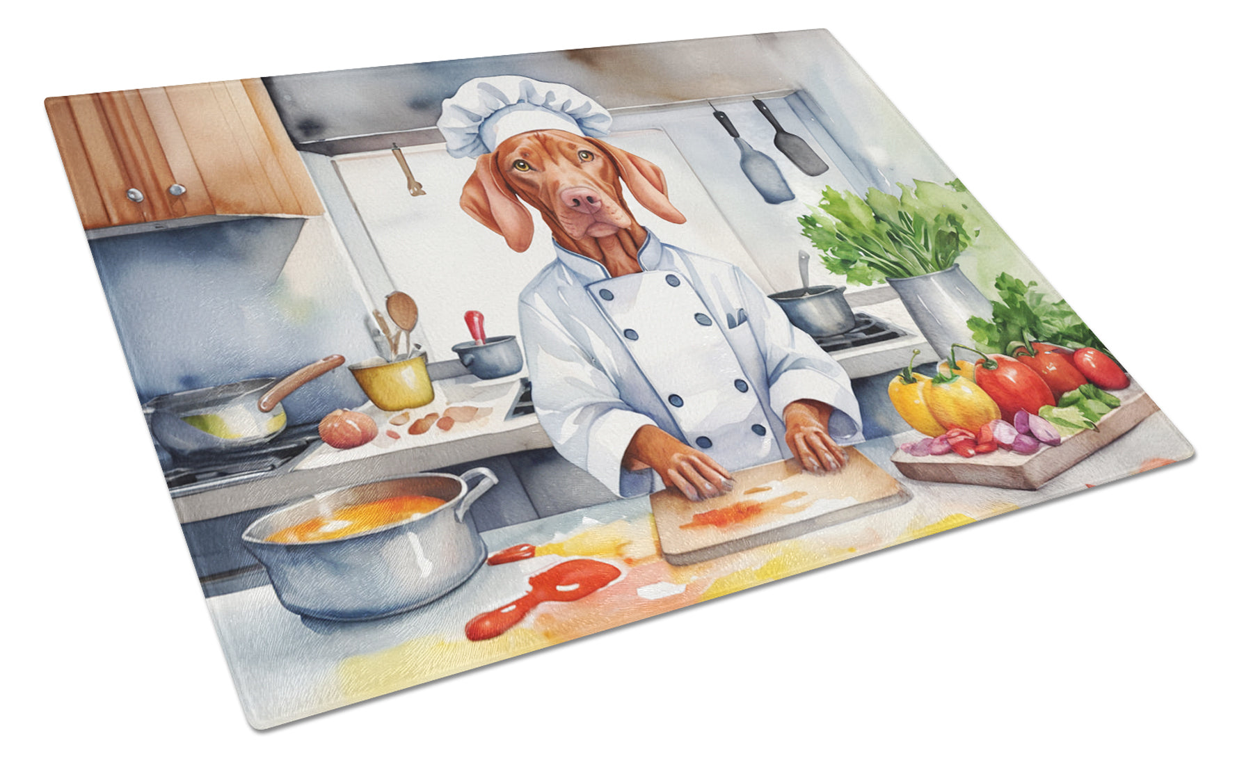 Vizsla The Chef Cutting Board Tempered Glass Kitchen Cutting Surface, Heat Resistant Chopping, Non-Slip Feet, Food Prep & Serving