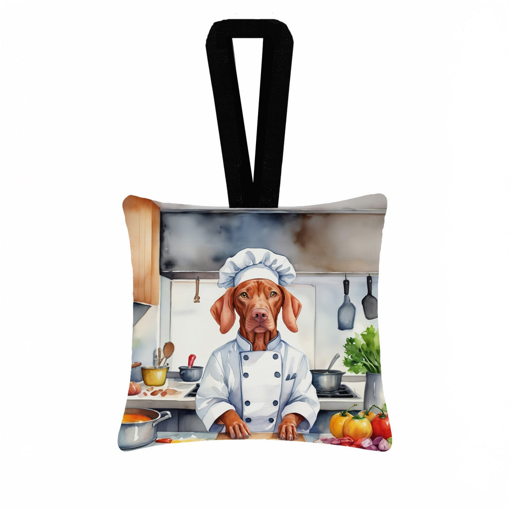 Vizsla The Chef Hanging Square Fabric Ornament 3.5 × 3.5 Decorative Door-Knob & Tree Hanger, Soft Fabric