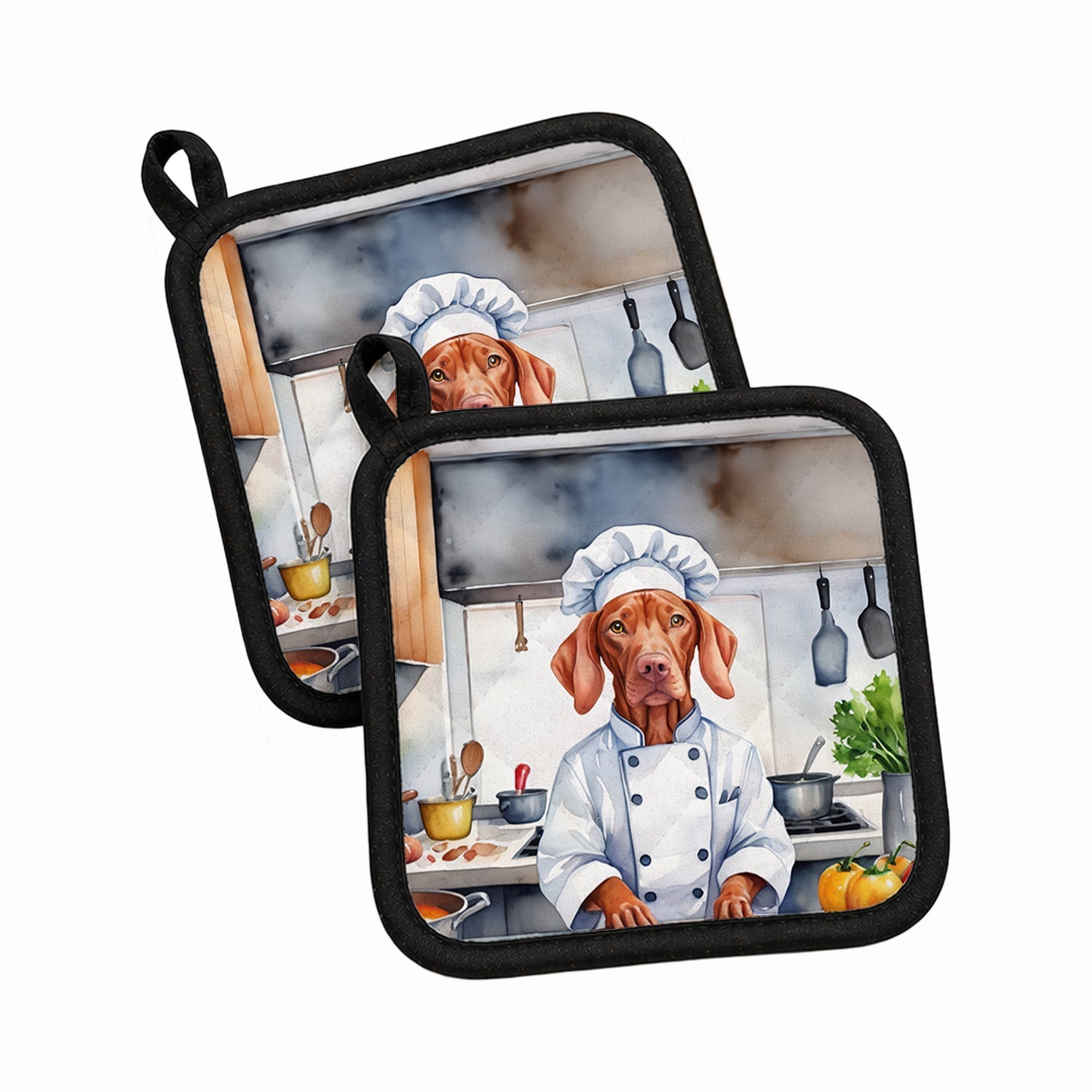 Vizsla The Chef Pot Holder Set of 2 Heat Resistant Quilted Hot Pads 7.5 x 7.5 Inch, Insulated Kitchen Trivets for Cooking & Baking