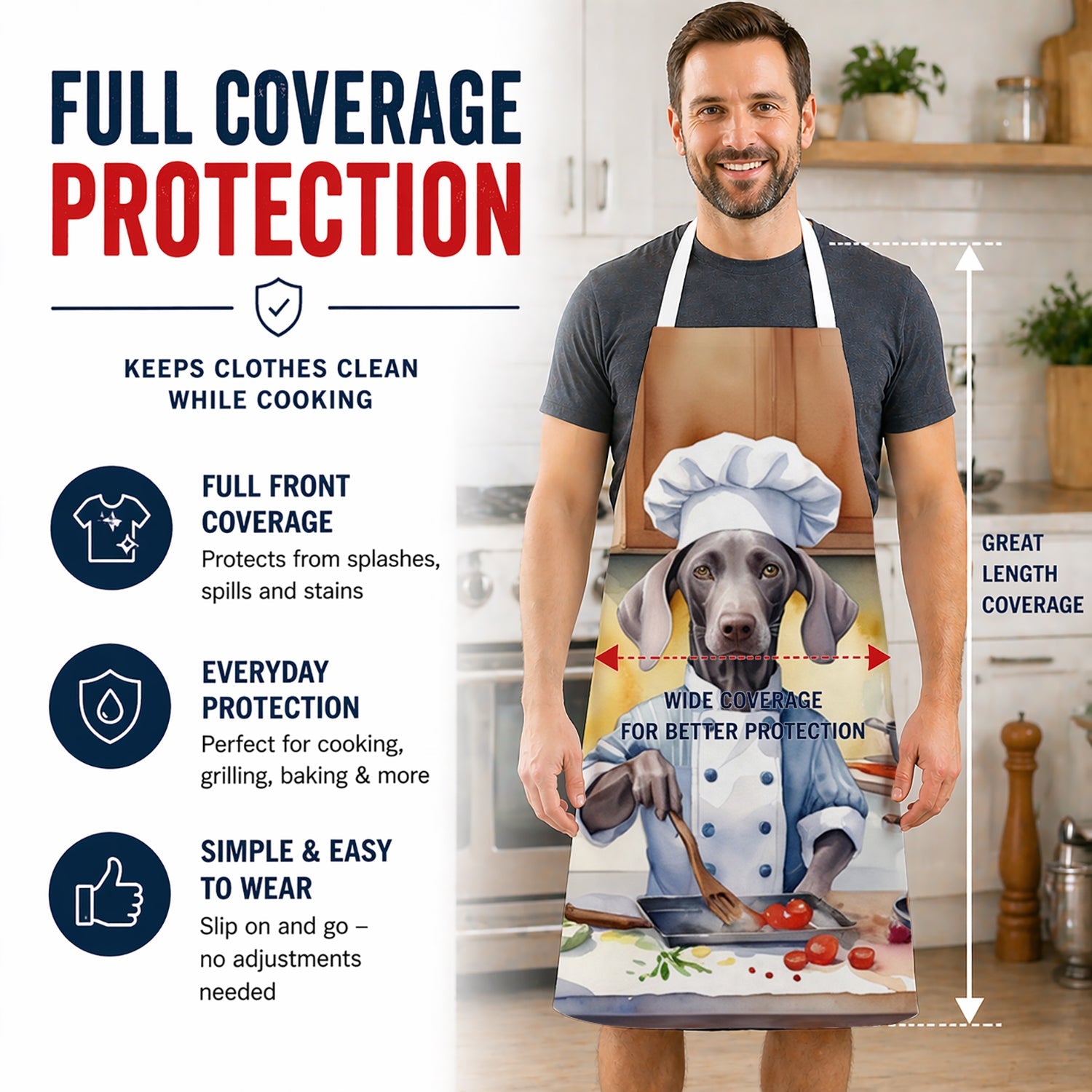 Weimaraner The Chef Apron Cooking Kitchen Server Baking Crafts Gardening for Adult Women Men, Unisex, Large, Multicolor