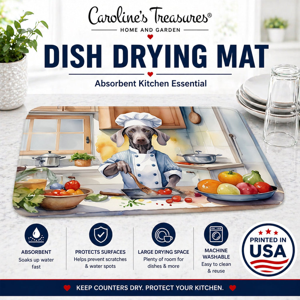Weimaraner The Chef Dish Drying Mat Absorbent Dish Drying Mat Pad for Kitchen Counter Dish Drainer Mat for Countertop, 14 x 21", Multicolor