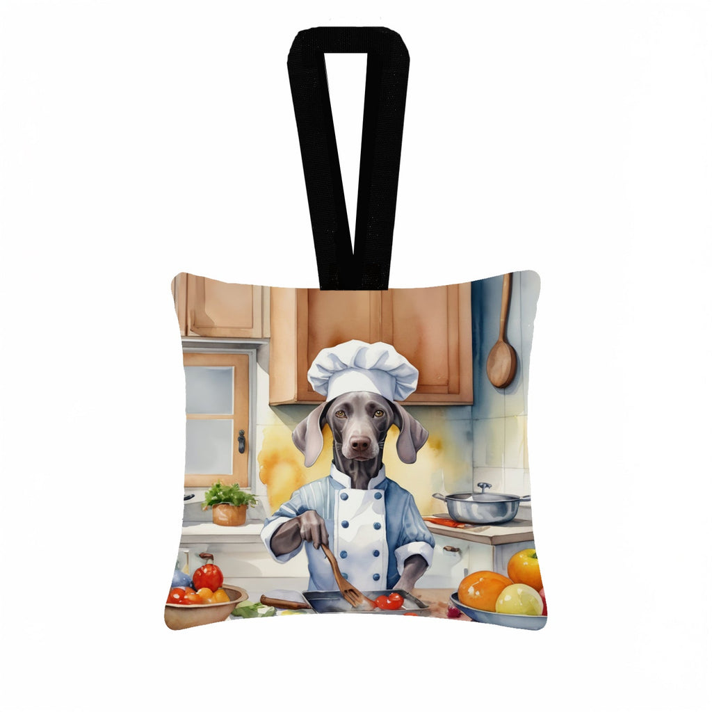 Weimaraner The Chef Hanging Square Fabric Ornament 3.5 × 3.5 Decorative Door-Knob & Tree Hanger, Soft Fabric