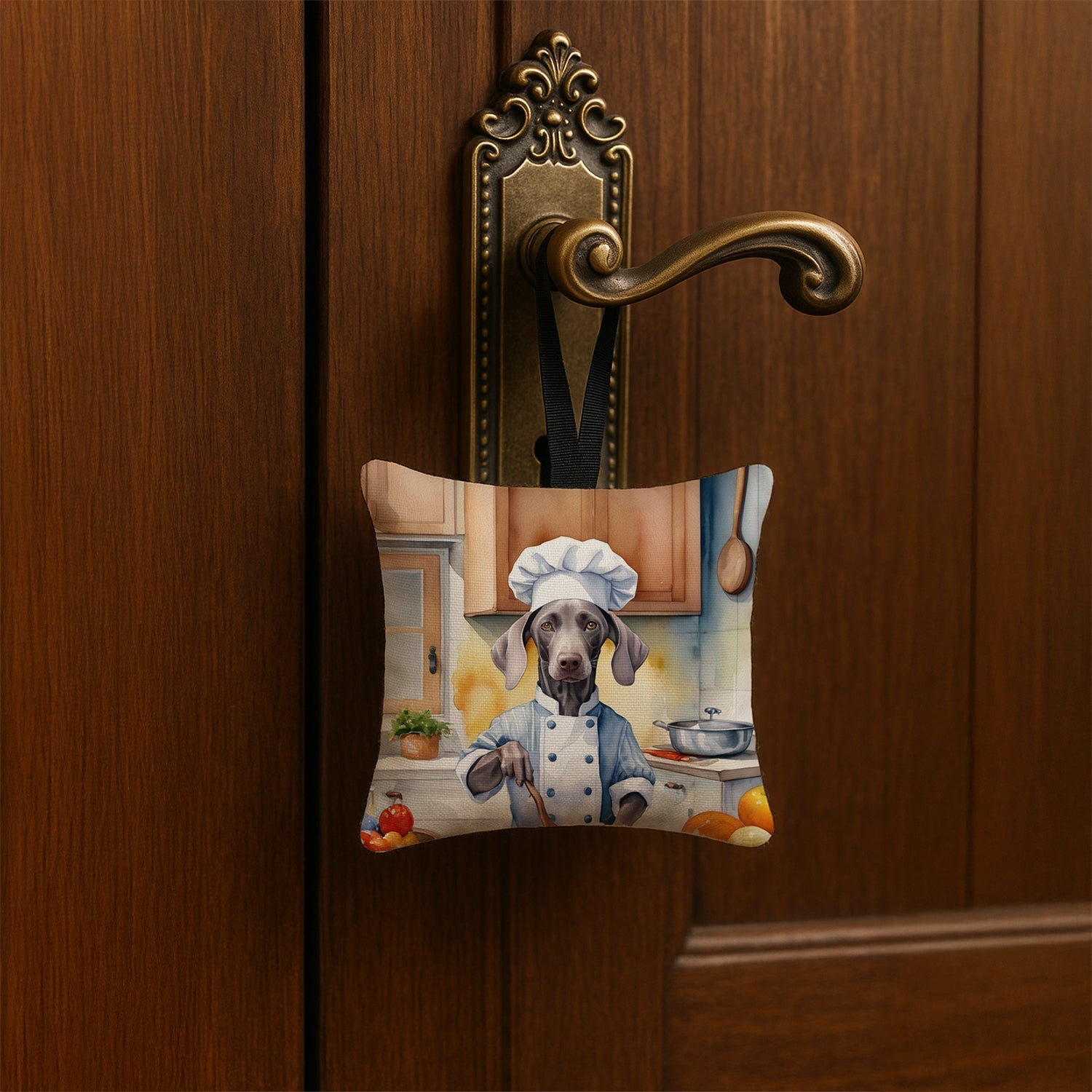 Weimaraner The Chef Hanging Square Fabric Ornament 3.5 × 3.5 Decorative Door-Knob & Tree Hanger, Soft Fabric
