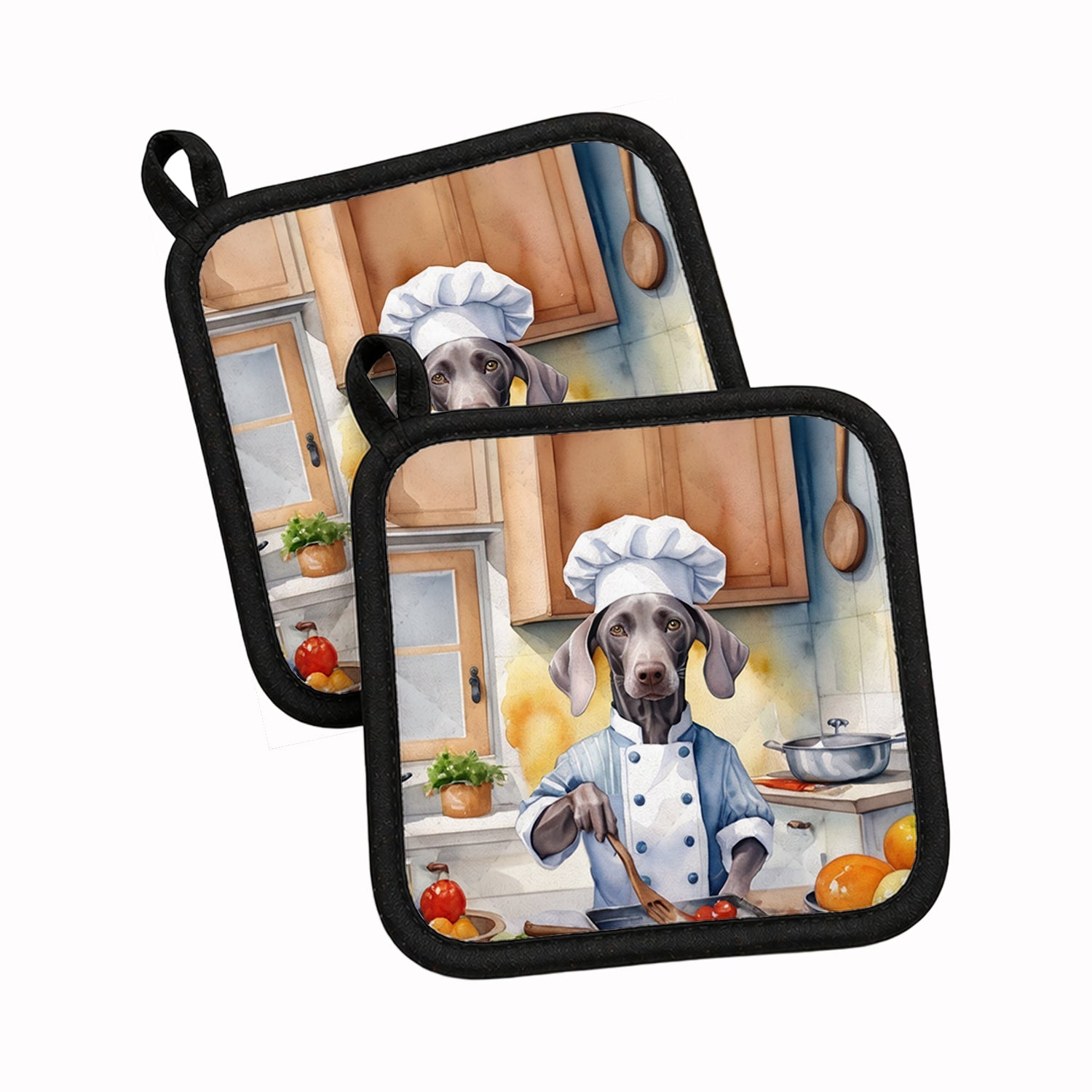 Weimaraner The Chef Pot Holder Set of 2 Heat Resistant Quilted Hot Pads 7.5 x 7.5 Inch, Insulated Kitchen Trivets for Cooking & Baking