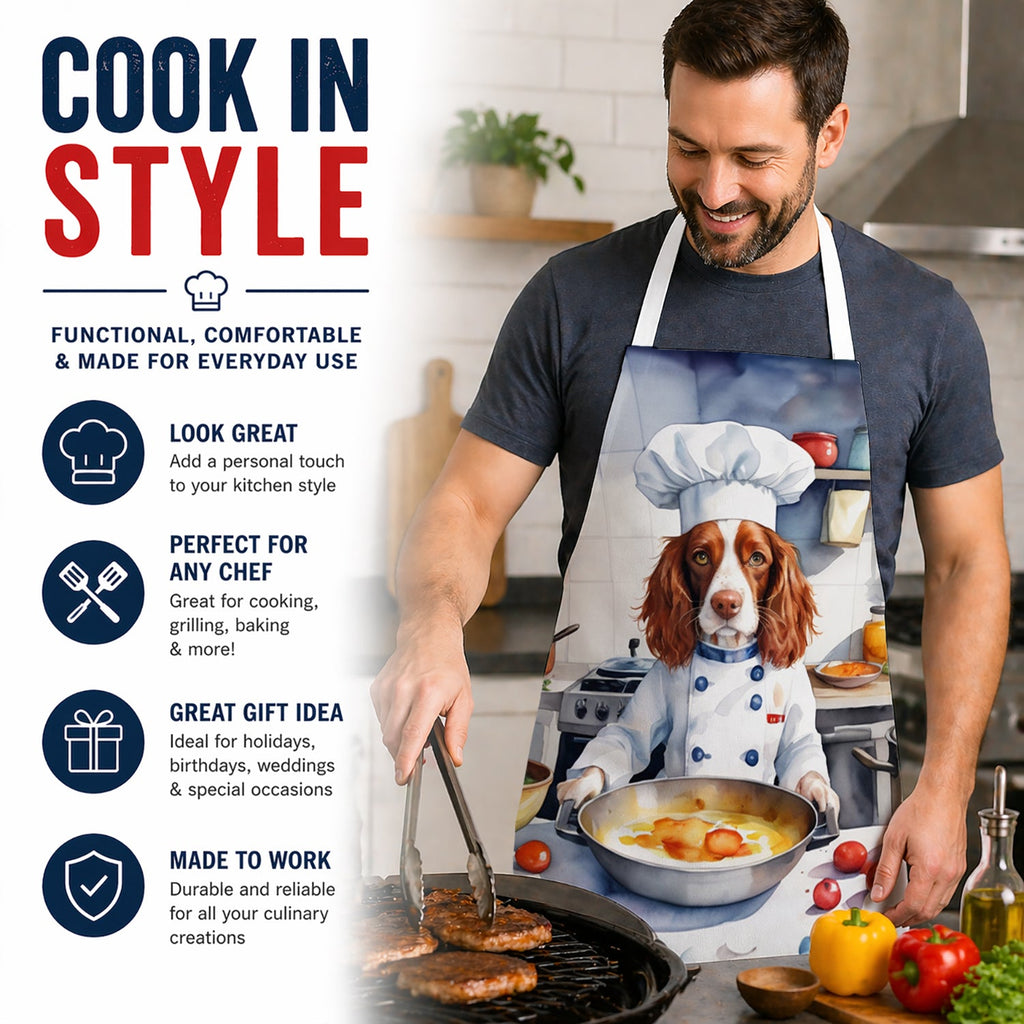 Welsh Springer Spaniel The Chef Apron Cooking Kitchen Server Baking Crafts Gardening for Adult Women Men, Unisex, Large, Multicolor