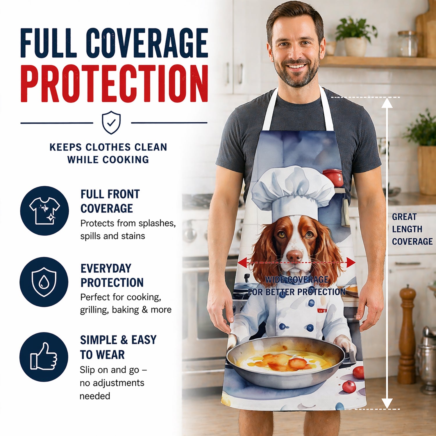 Welsh Springer Spaniel The Chef Apron Cooking Kitchen Server Baking Crafts Gardening for Adult Women Men, Unisex, Large, Multicolor