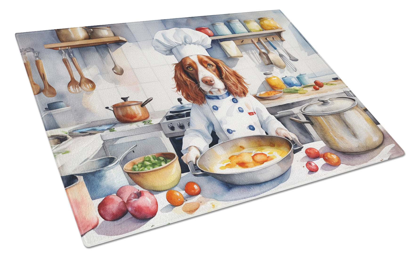 Welsh Springer Spaniel The Chef Cutting Board Tempered Glass Kitchen Cutting Surface, Heat Resistant Chopping, Non-Slip Feet, Food Prep & Serving