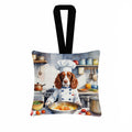 Welsh Springer Spaniel The Chef Hanging Square Fabric Ornament 3.5 × 3.5 Decorative Door-Knob & Tree Hanger, Soft Fabric