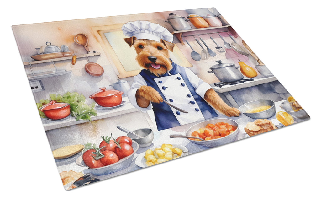 Welsh Terrier The Chef Cutting Board Tempered Glass Kitchen Cutting Surface, Heat Resistant Chopping, Non-Slip Feet, Food Prep & Serving