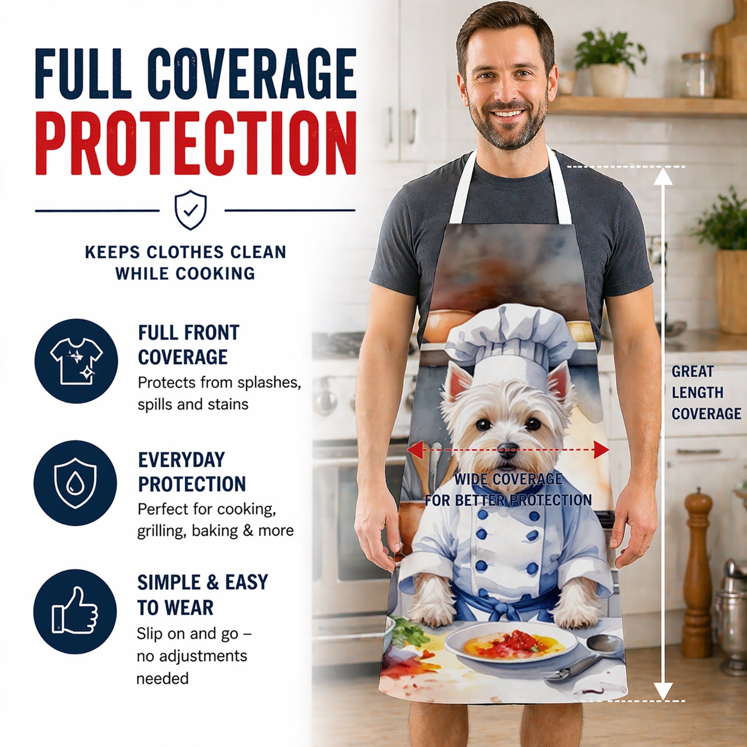 Westie The Chef Apron Cooking Kitchen Server Baking Crafts Gardening for Adult Women Men, Unisex, Large, Multicolor