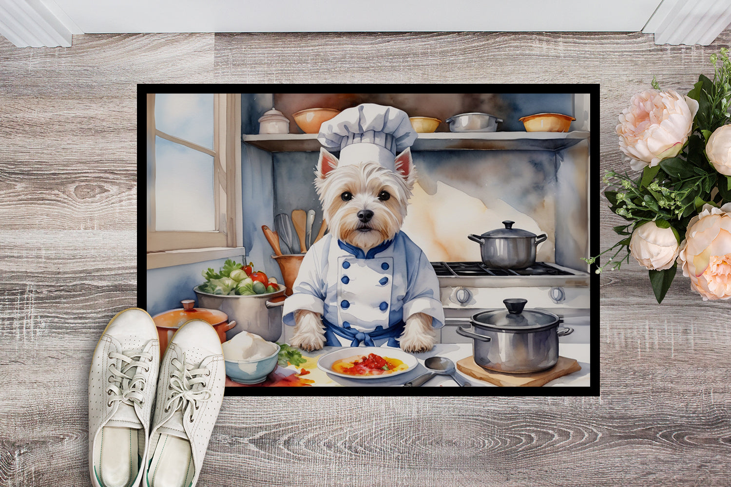 Westie The Chef Doormat Indoor Outdoor 24H X 36W Front Door Mat Rugs for Entryway, Non Slip Washable Low Pile,