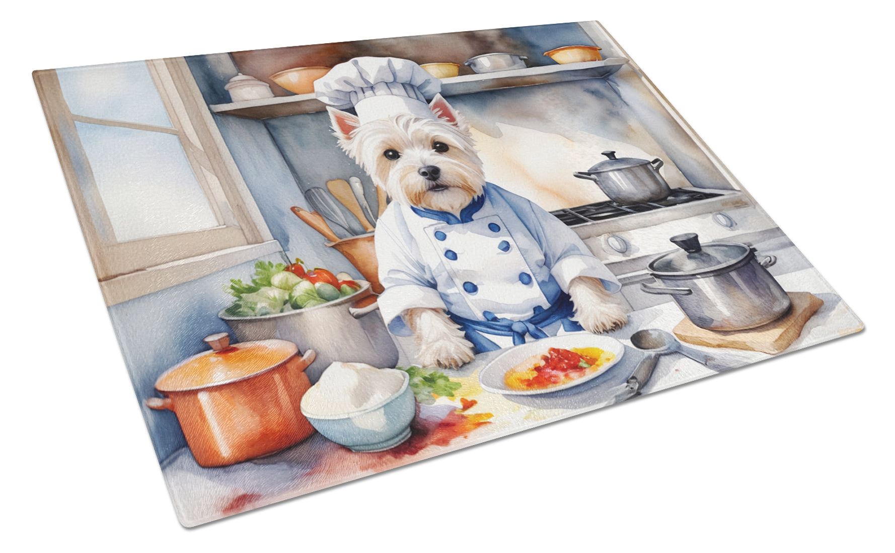Westie The Chef Cutting Board Tempered Glass Kitchen Cutting Surface, Heat Resistant Chopping, Non-Slip Feet, Food Prep & Serving