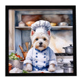 Westie The Chef Framed Metal Print Bathroom, Kitchen, Office, Home Decor Wall Art Ready to Hang, Square, 8X8