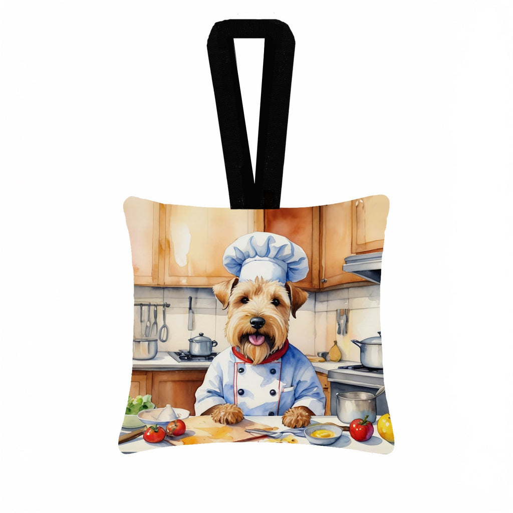 Wheaten Terrier The Chef Hanging Square Fabric Ornament 3.5 × 3.5 Decorative Door-Knob & Tree Hanger, Soft Fabric