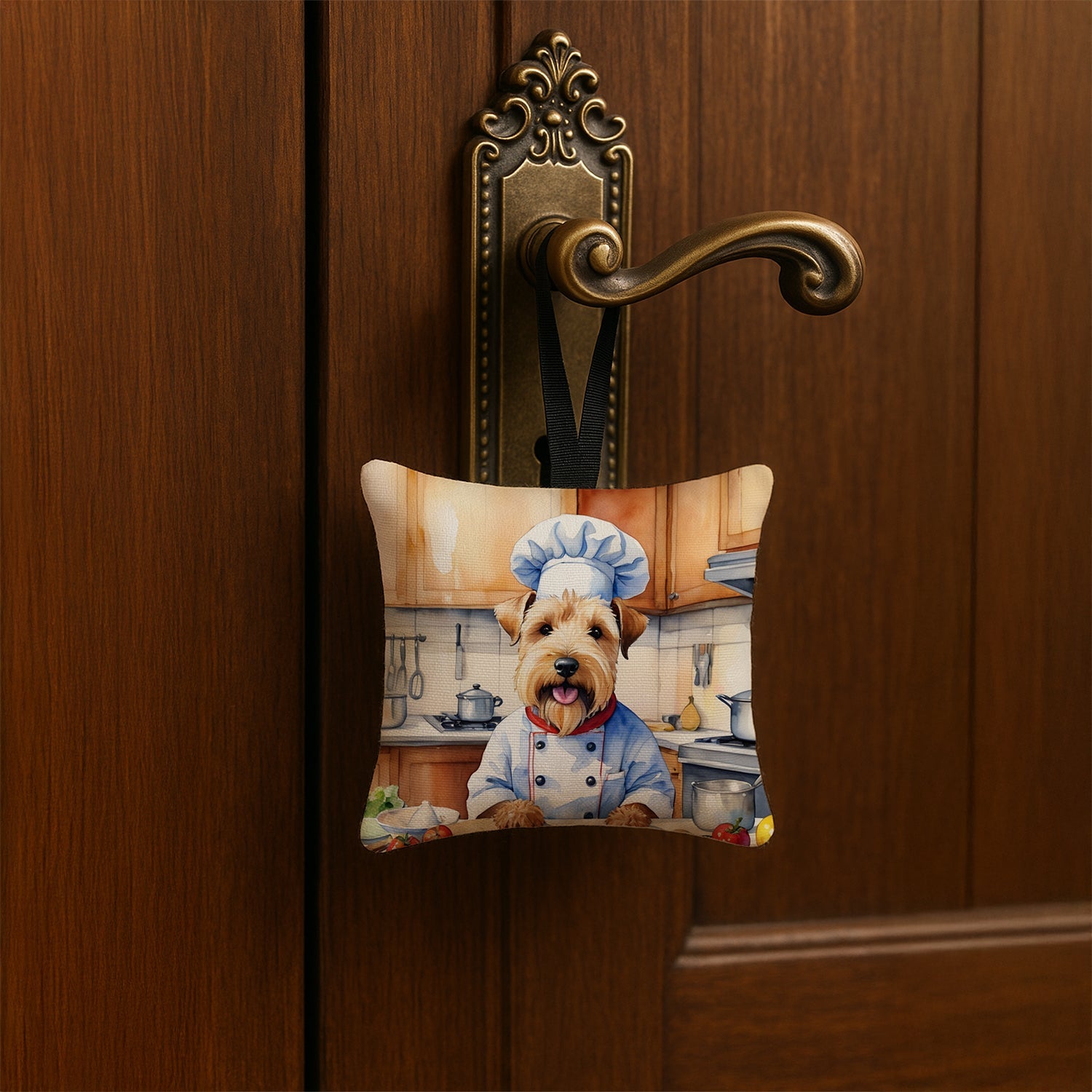 Wheaten Terrier The Chef Hanging Square Fabric Ornament 3.5 × 3.5 Decorative Door-Knob & Tree Hanger, Soft Fabric
