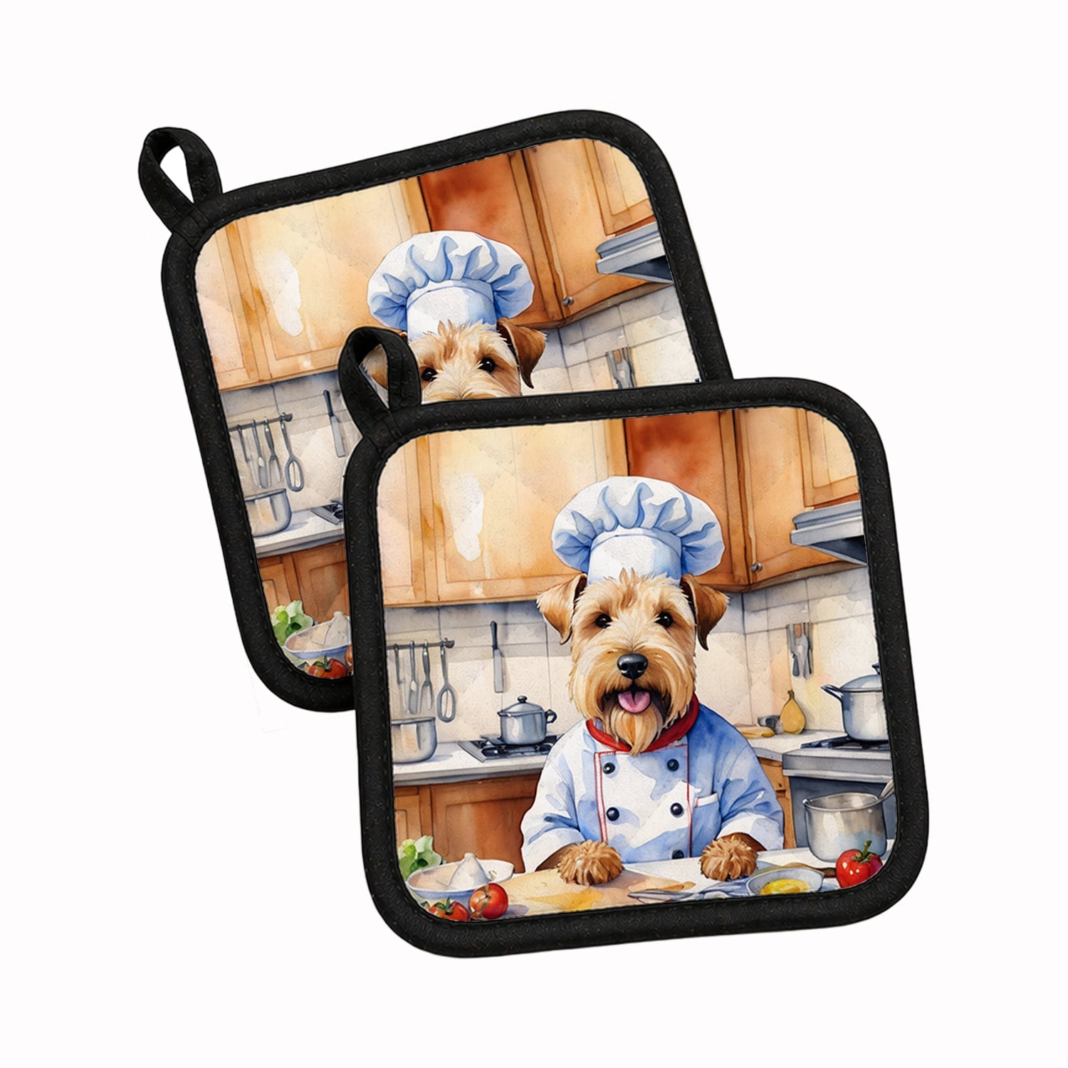Wheaten Terrier The Chef Pot Holder Set of 2 Heat Resistant Quilted Hot Pads 7.5 x 7.5 Inch, Insulated Kitchen Trivets for Cooking & Baking