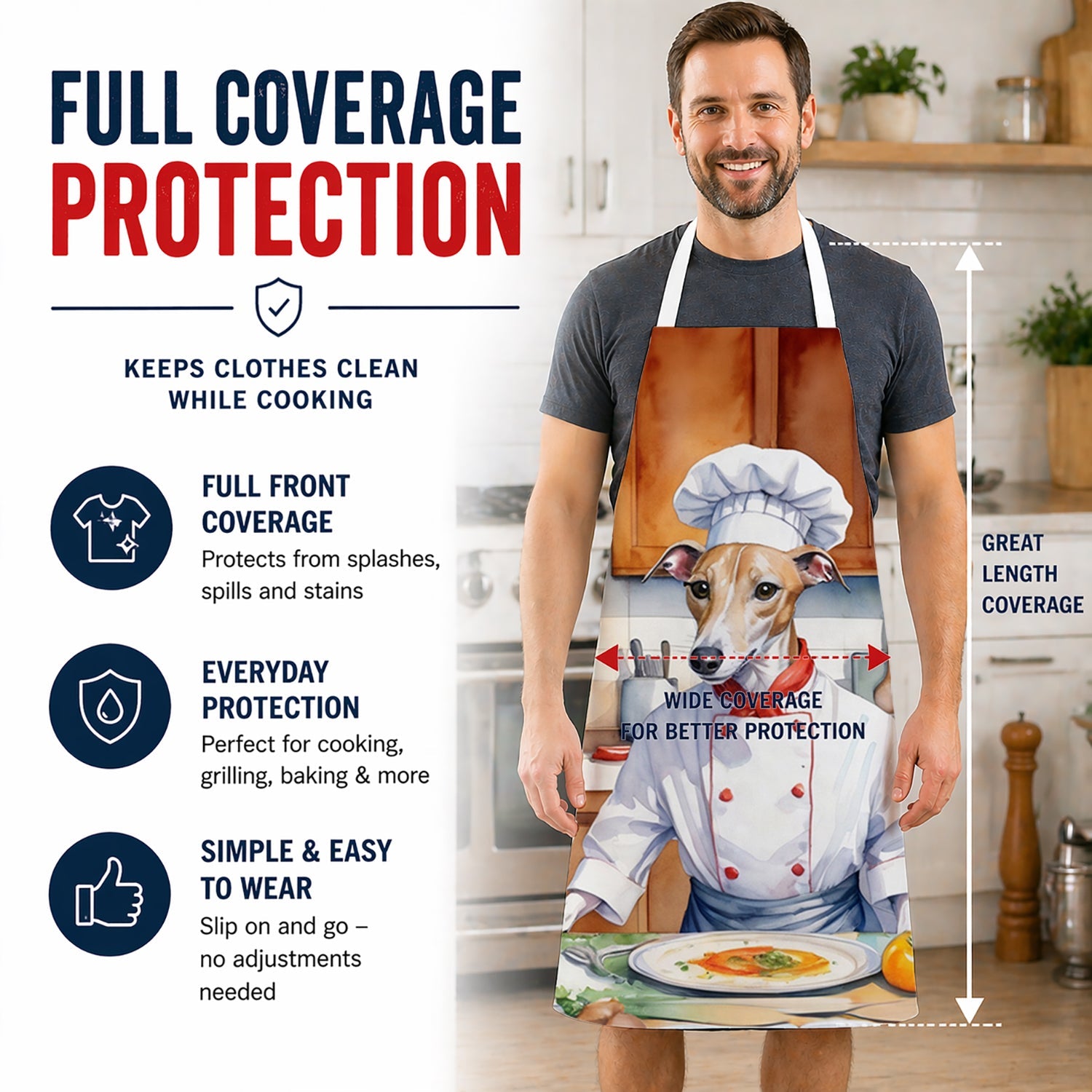 Whippet The Chef Apron Cooking Kitchen Server Baking Crafts Gardening for Adult Women Men, Unisex, Large, Multicolor
