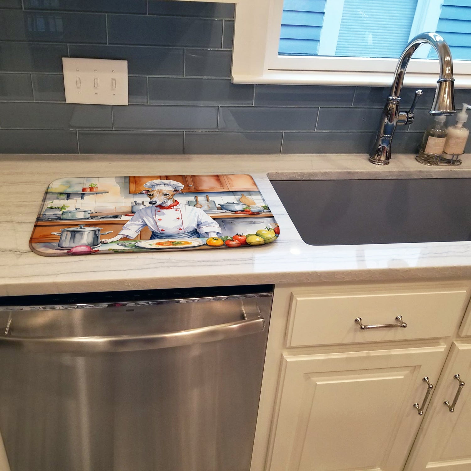 Whippet The Chef Dish Drying Mat Absorbent Dish Drying Mat Pad for Kitchen Counter Dish Drainer Mat for Countertop, 14 x 21", Multicolor