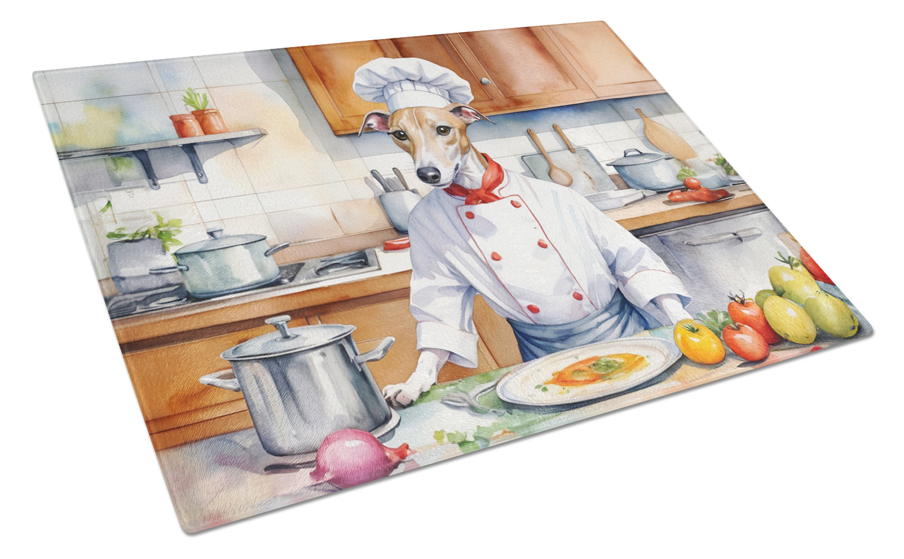Whippet The Chef Cutting Board Tempered Glass Kitchen Cutting Surface, Heat Resistant Chopping, Non-Slip Feet, Food Prep & Serving