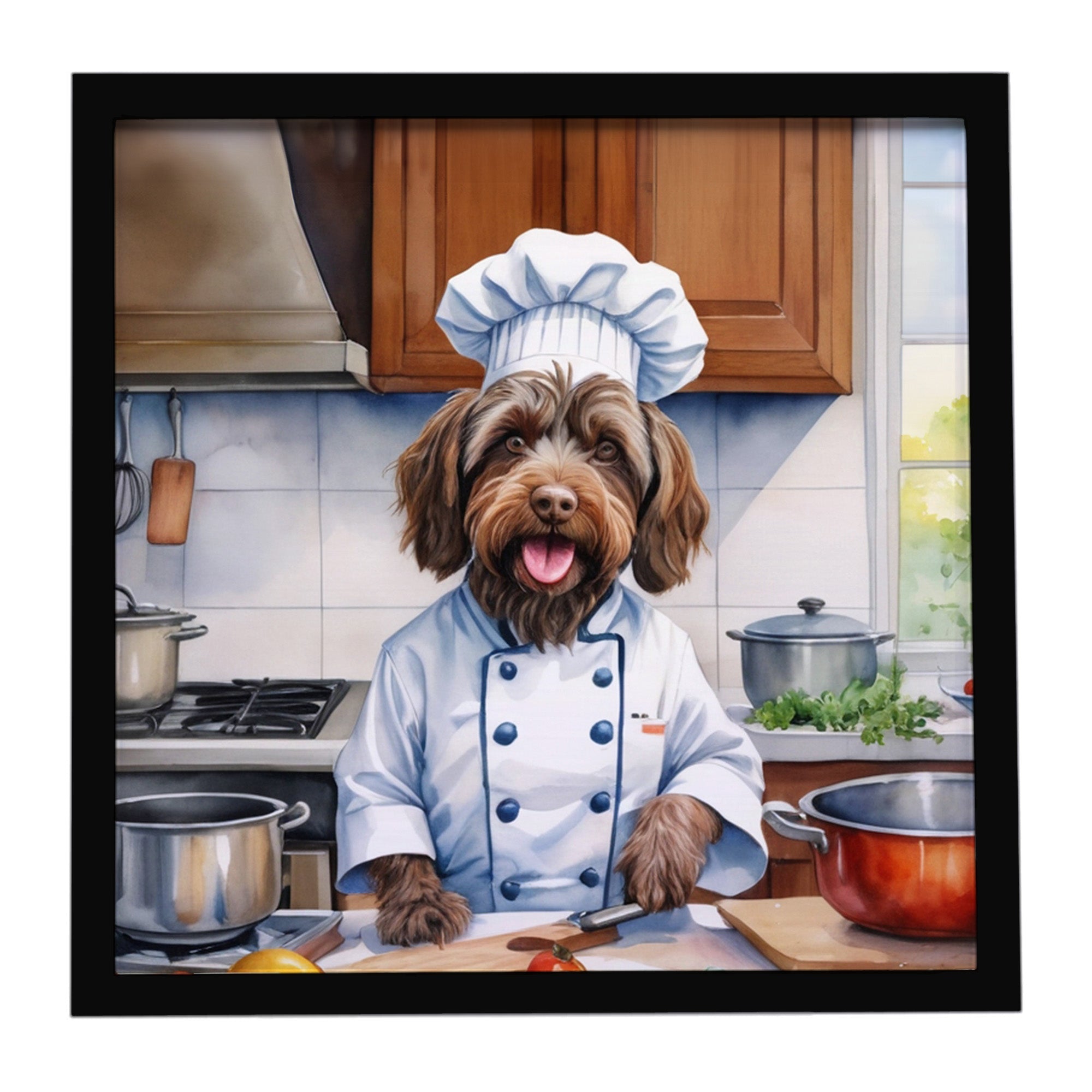 Wirehaired Pointing Griffon The Chef Framed Metal Print Bathroom, Kitchen, Office, Home Decor Wall Art Ready to Hang, Square, 8X8