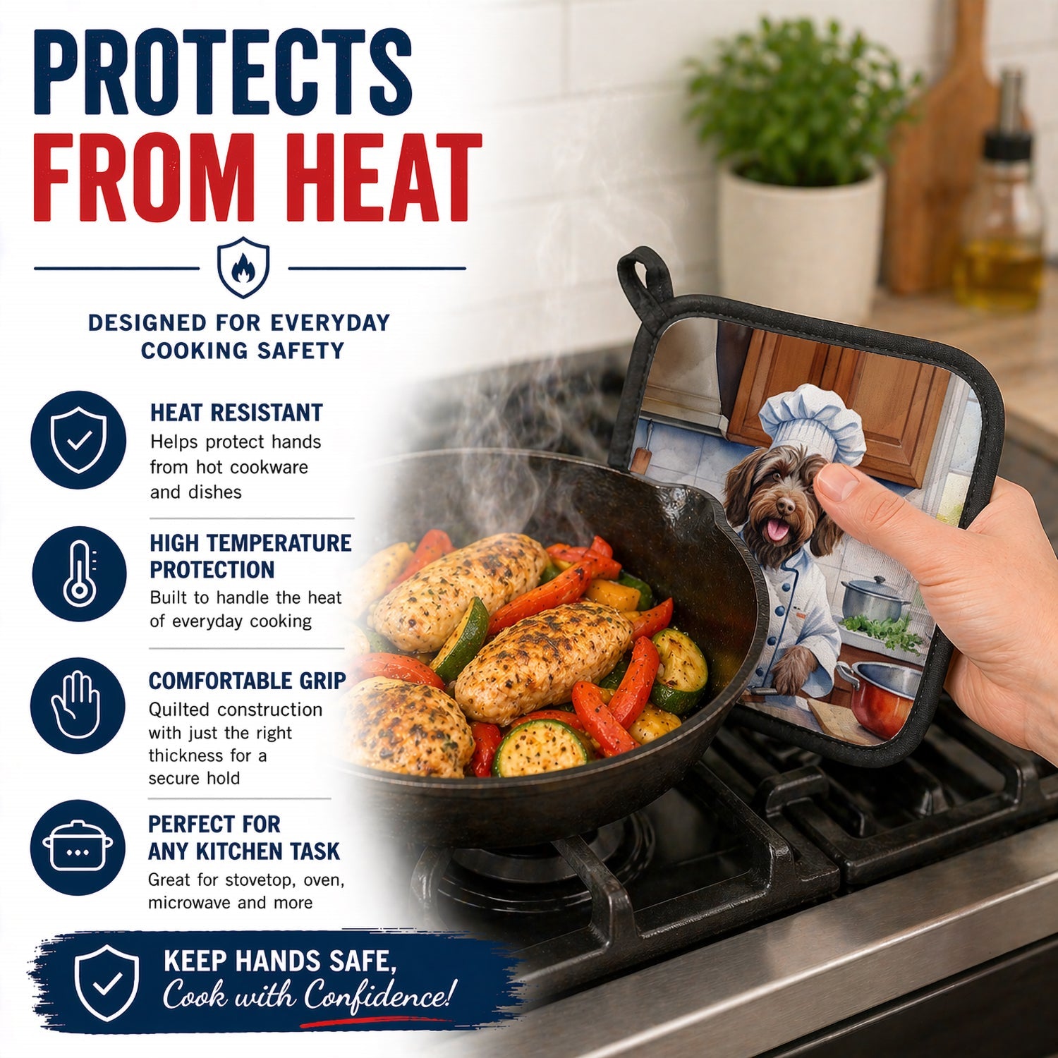 Wirehaired Pointing Griffon The Chef Pot Holder Set of 2 Heat Resistant Quilted Hot Pads 7.5 x 7.5 Inch, Insulated Kitchen Trivets for Cooking & Baking