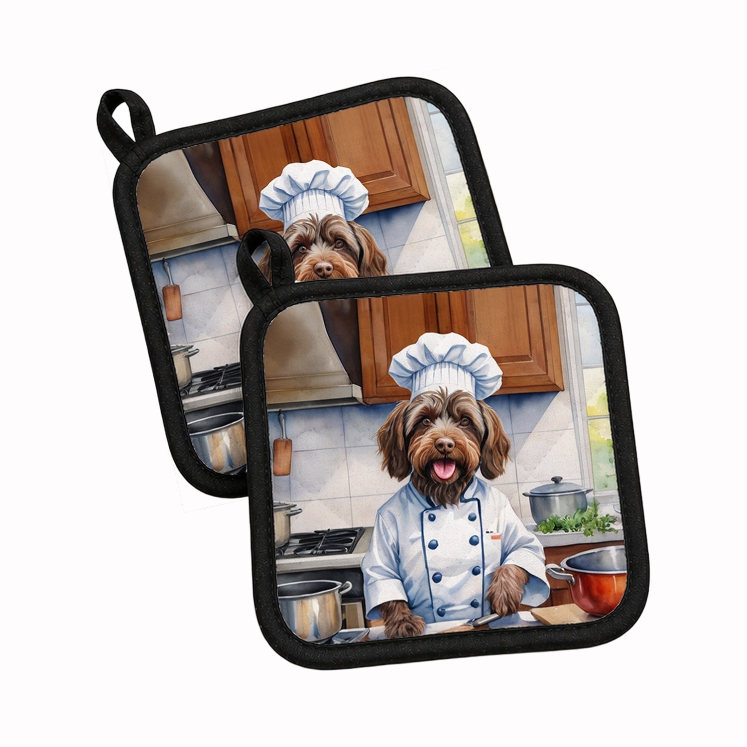 Wirehaired Pointing Griffon The Chef Pot Holder Set of 2 Heat Resistant Quilted Hot Pads 7.5 x 7.5 Inch, Insulated Kitchen Trivets for Cooking & Baking