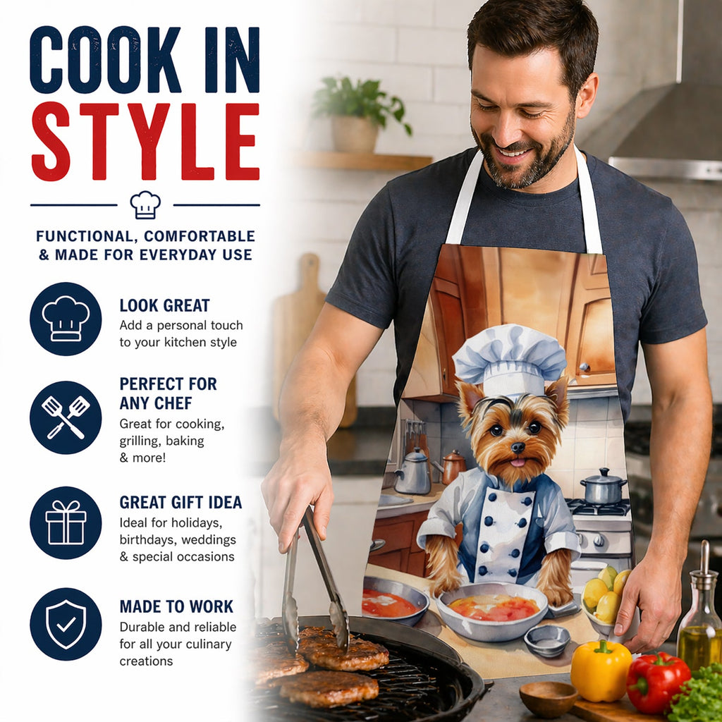 Yorkie Yorkshire Terrier The Chef Apron Cooking Kitchen Server Baking Crafts Gardening for Adult Women Men, Unisex, Large, Multicolor