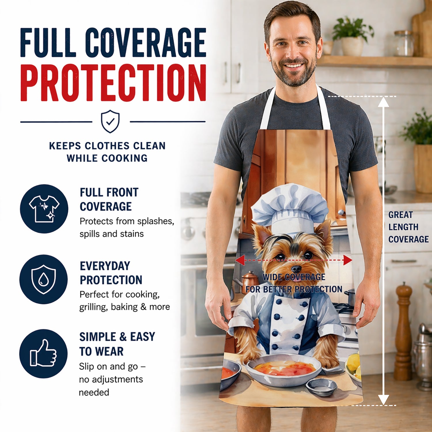 Yorkie Yorkshire Terrier The Chef Apron Cooking Kitchen Server Baking Crafts Gardening for Adult Women Men, Unisex, Large, Multicolor