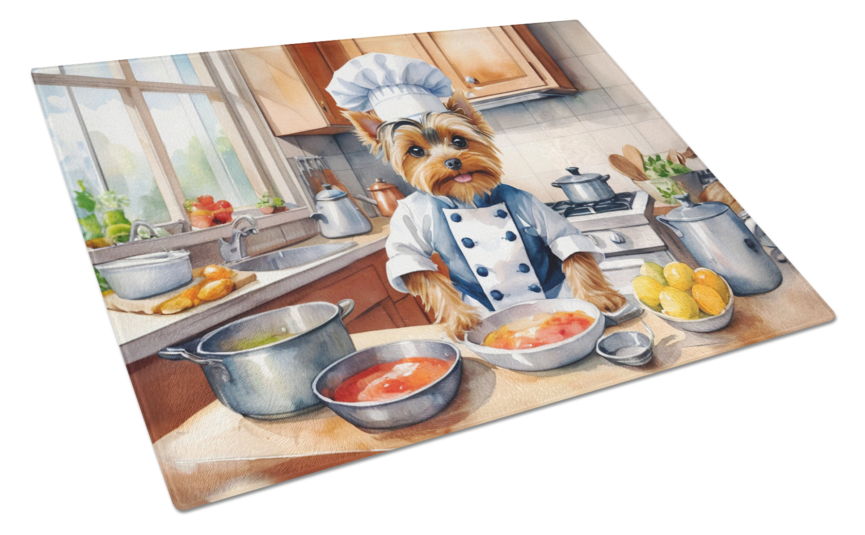 Yorkie Yorkshire Terrier The Chef Cutting Board Tempered Glass Kitchen Cutting Surface, Heat Resistant Chopping, Non-Slip Feet, Food Prep & Serving